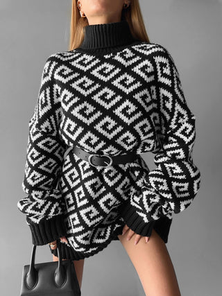 Oversize Collar Knit Sweater - Black