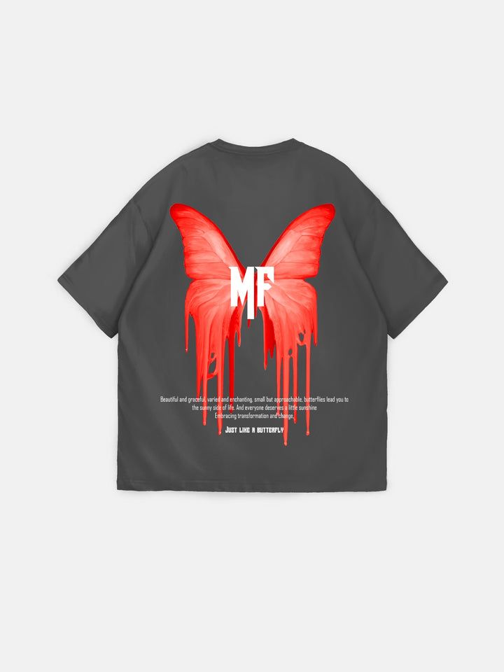 Oversize 'Like a Butterfly' T-Shirt - Anthracite