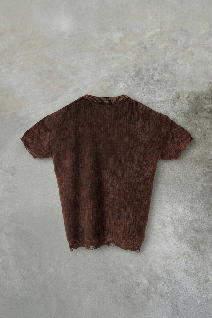 Oversize Knit Torn T-Shirt - Dark Brown