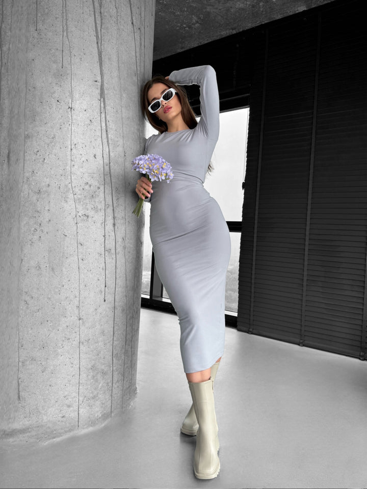 Long Arm Maxi Dress - Grey