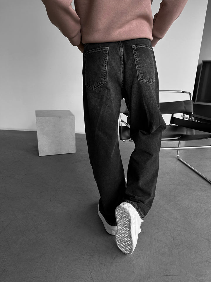 Relax Baggy Washed Jeans  - Black