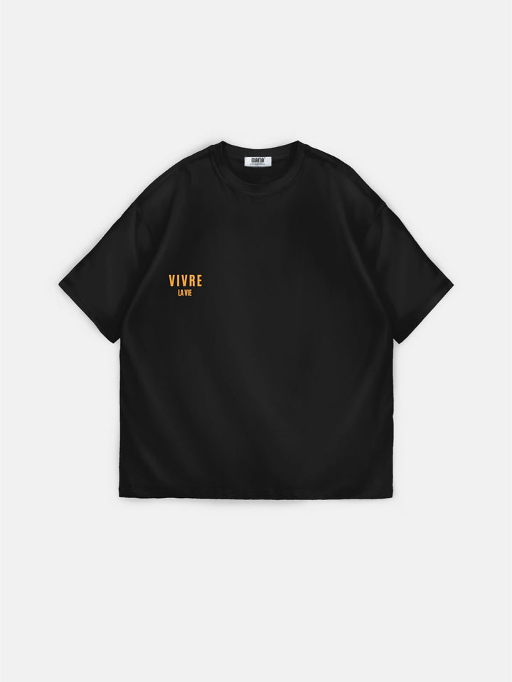 Oversize Vivre la Vie T-shirt - Black and Orange