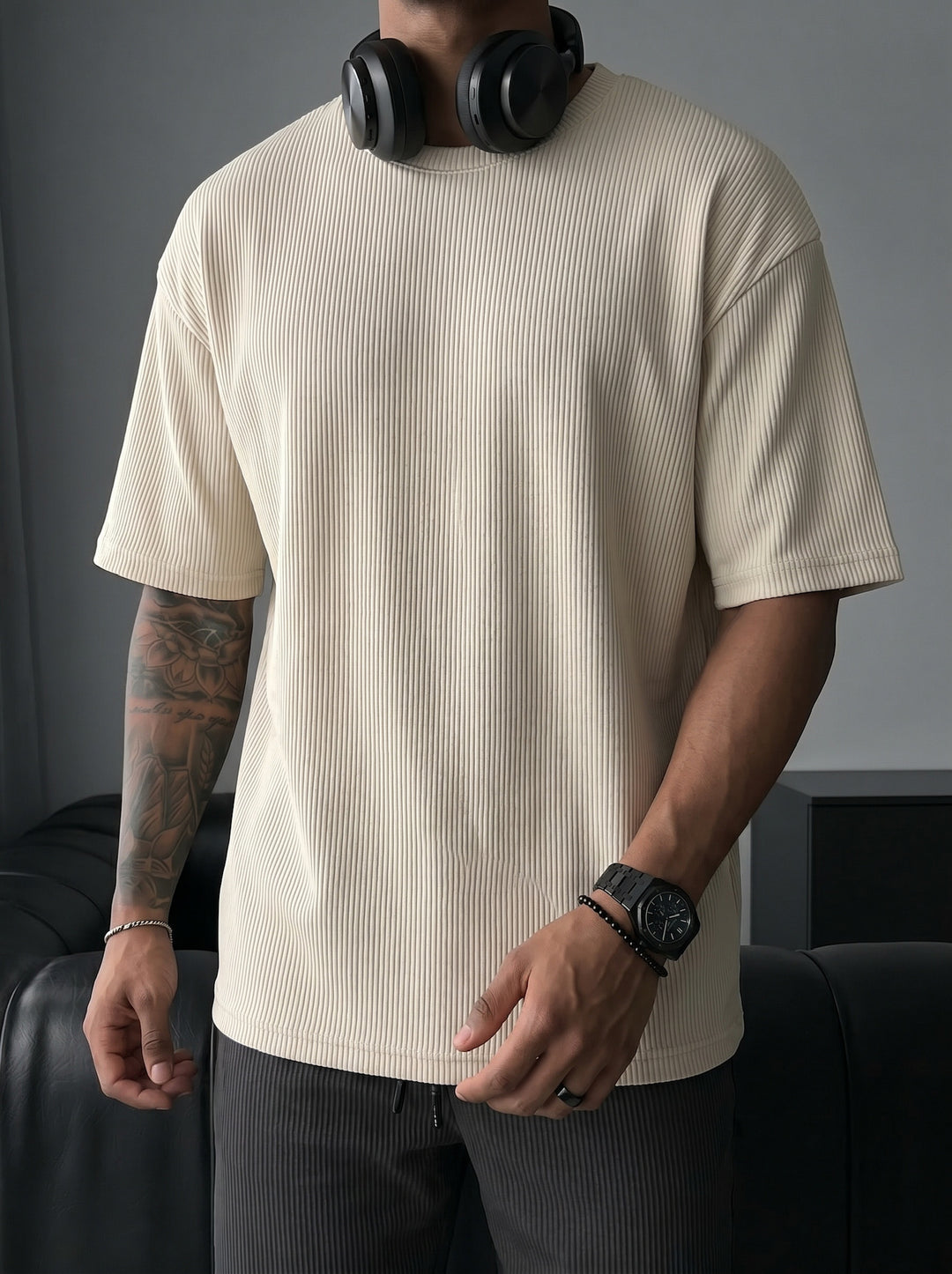 Oversize Cord Tee - Beige