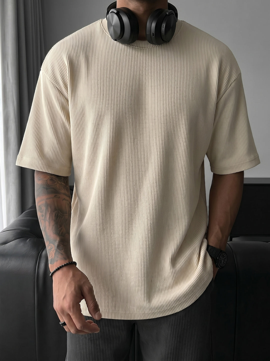 Oversize Cord Tee - Beige