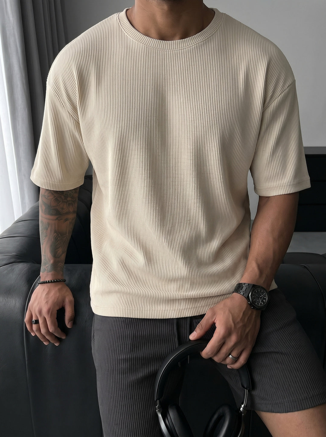 Oversize Cord Tee - Beige