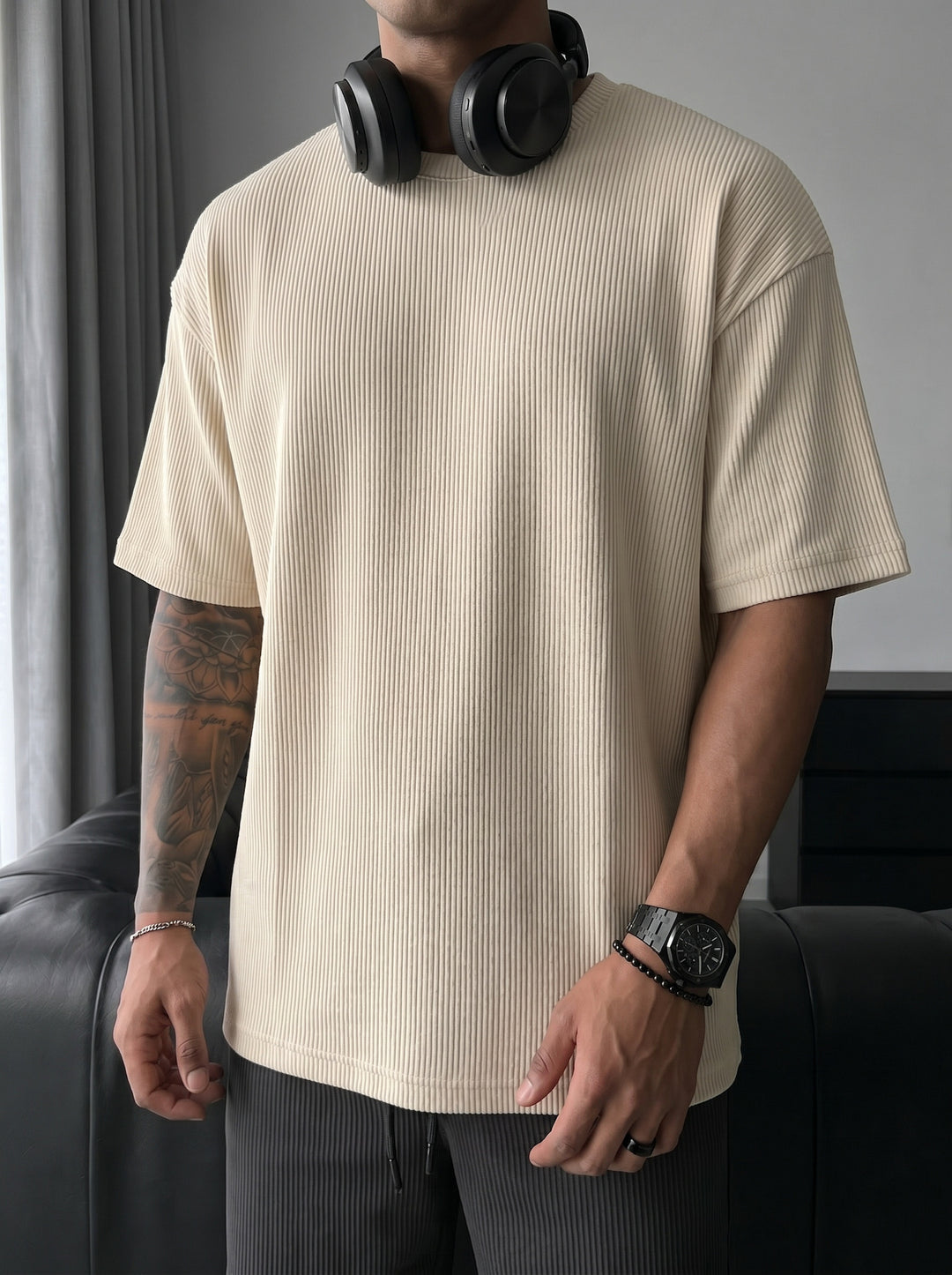 Oversize Cord Tee - Beige