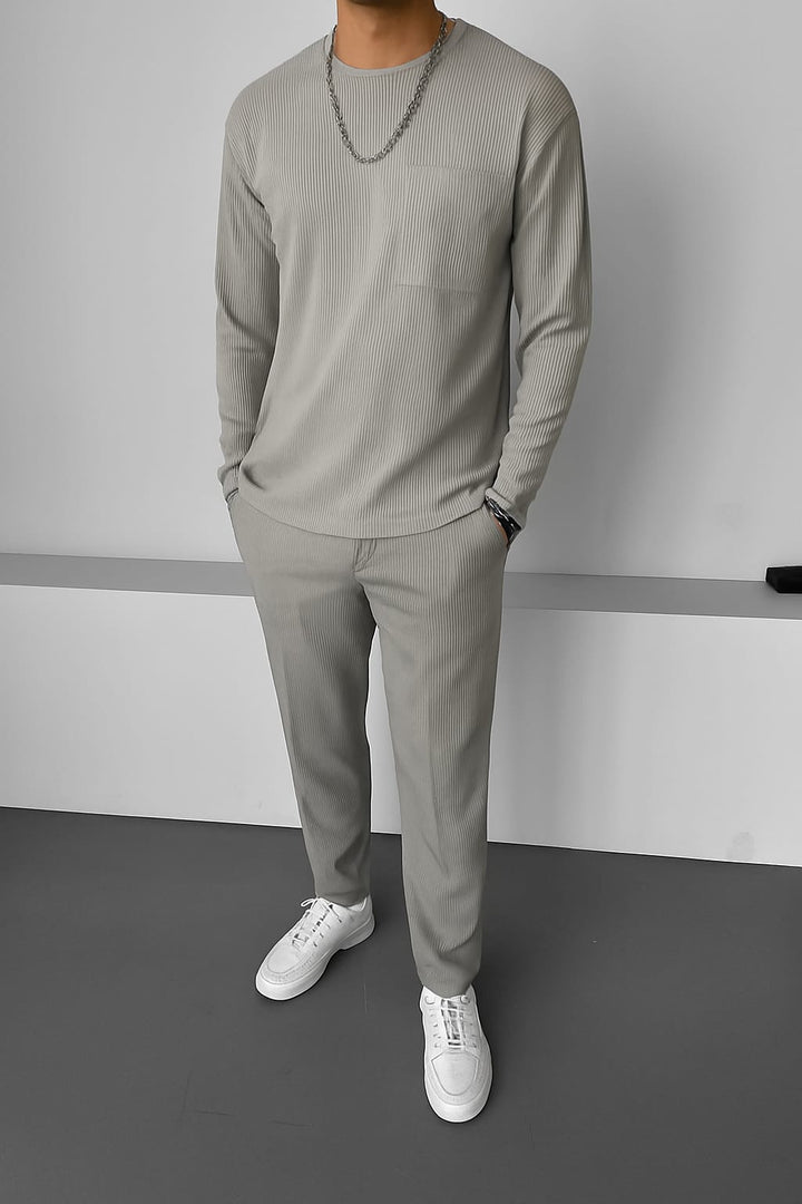Loose Fit Striped Trousers - Grey