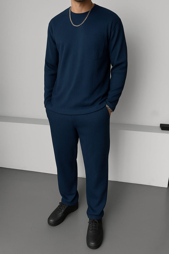 Loose Fit Striped Trousers - Petrol