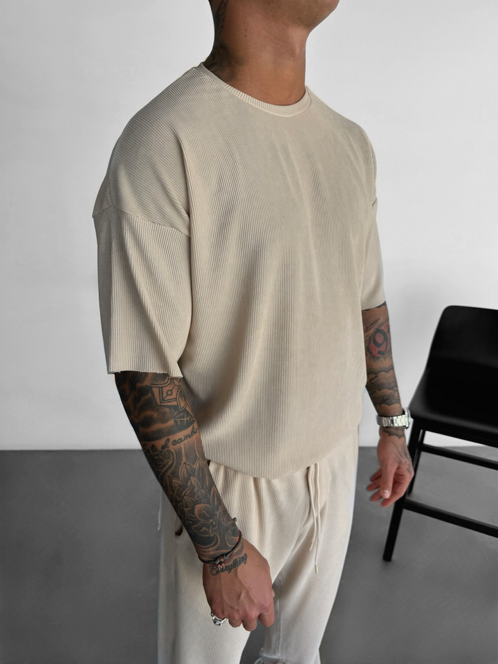 Oversize Ribbed T-shirt - Beige