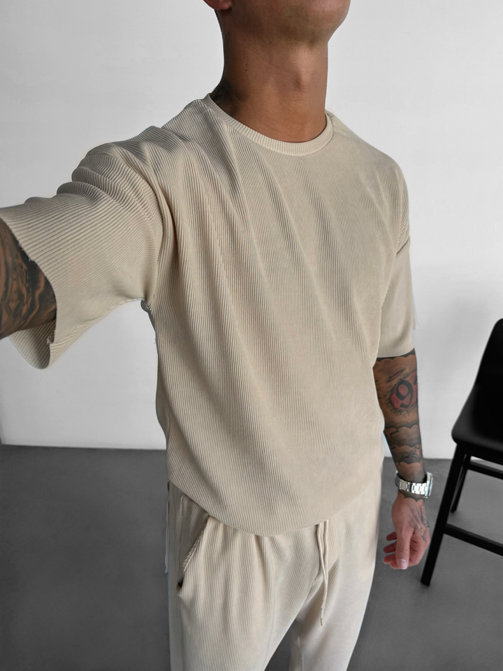 Oversize Ribbed T-shirt - Beige