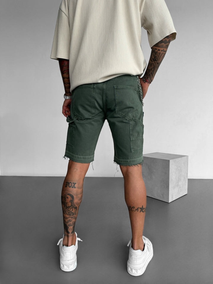 Loose Fit Cargo Jeans Short - Forest Green