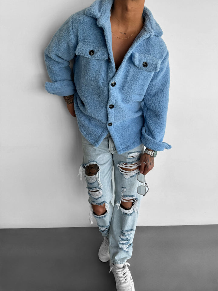 Plush Jacket with Buttons - Babyblue