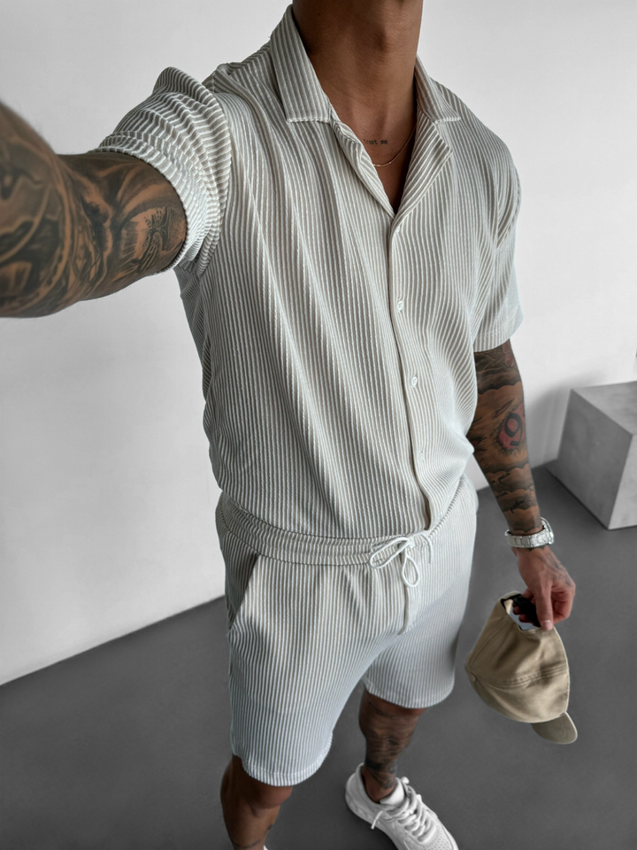 Regular Fit Ribbed Shirt - Beige