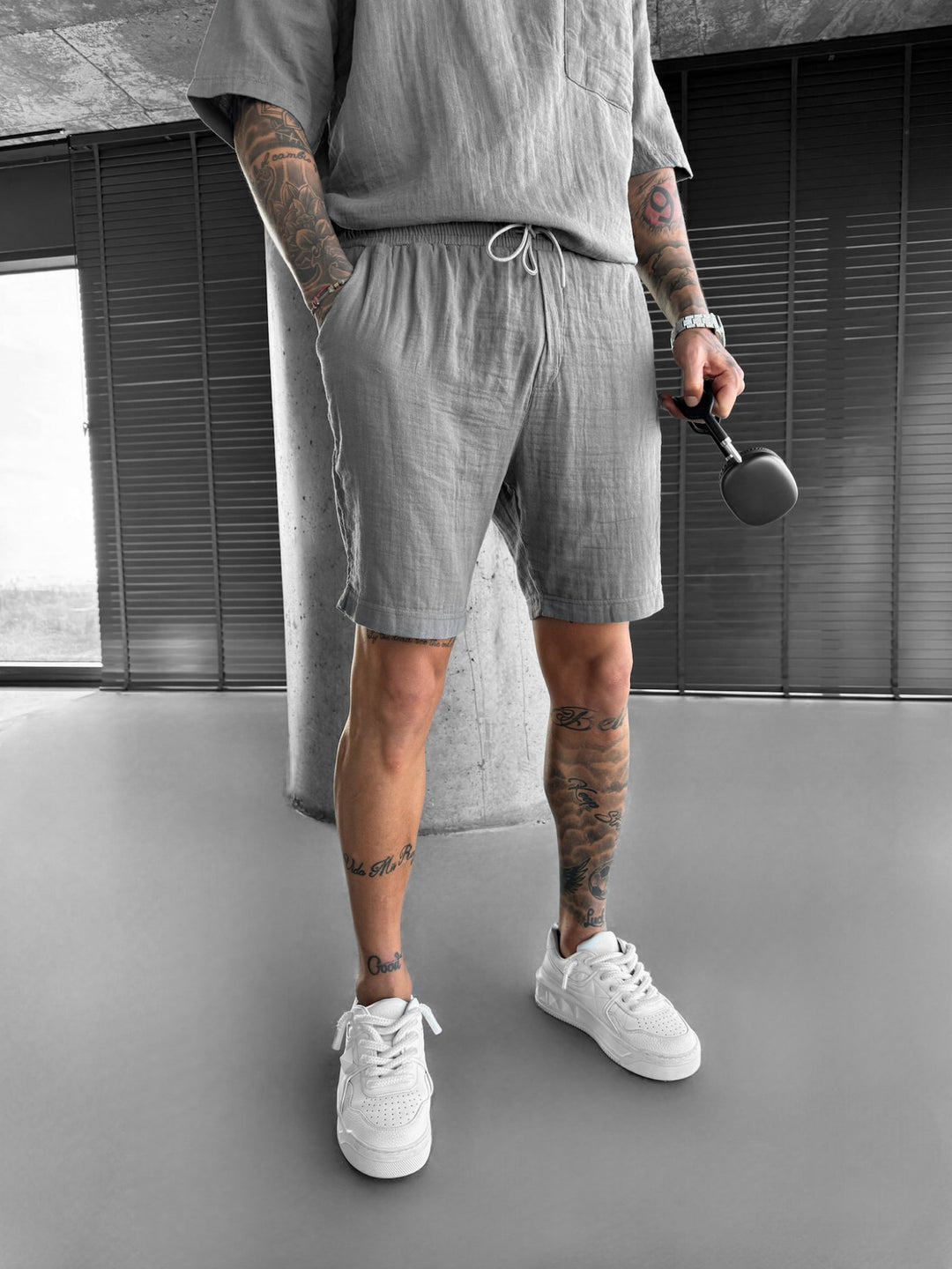Loose Fit Linen Shorts - Anthracite
