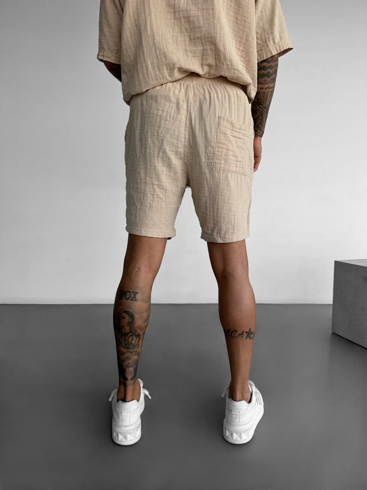Loose Fit Linen Shorts - Beige