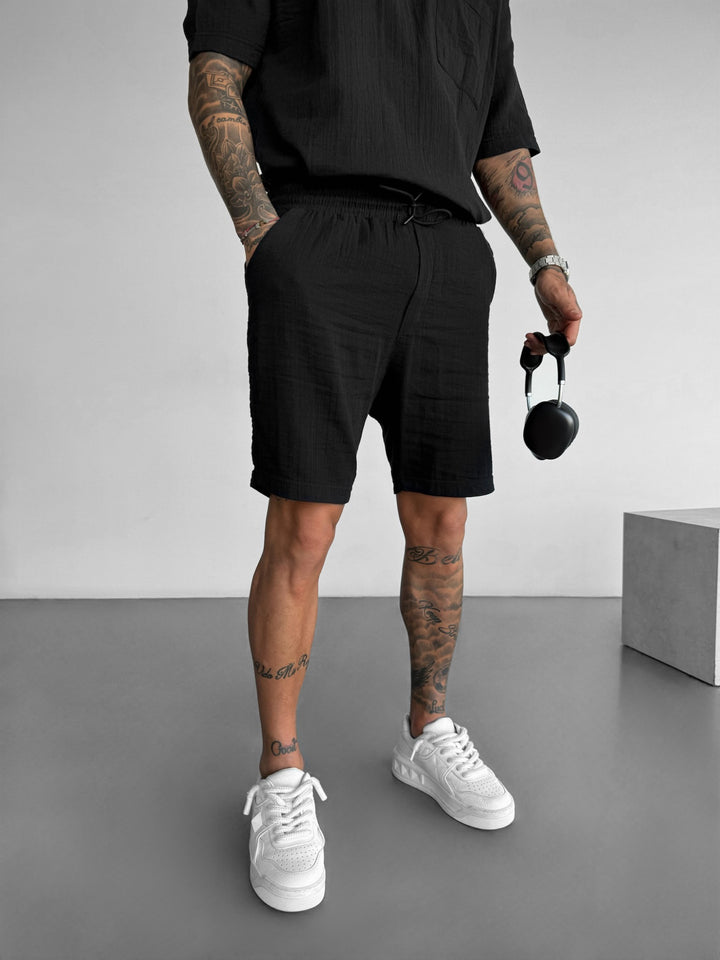 Loose Fit Linen Shorts - Black