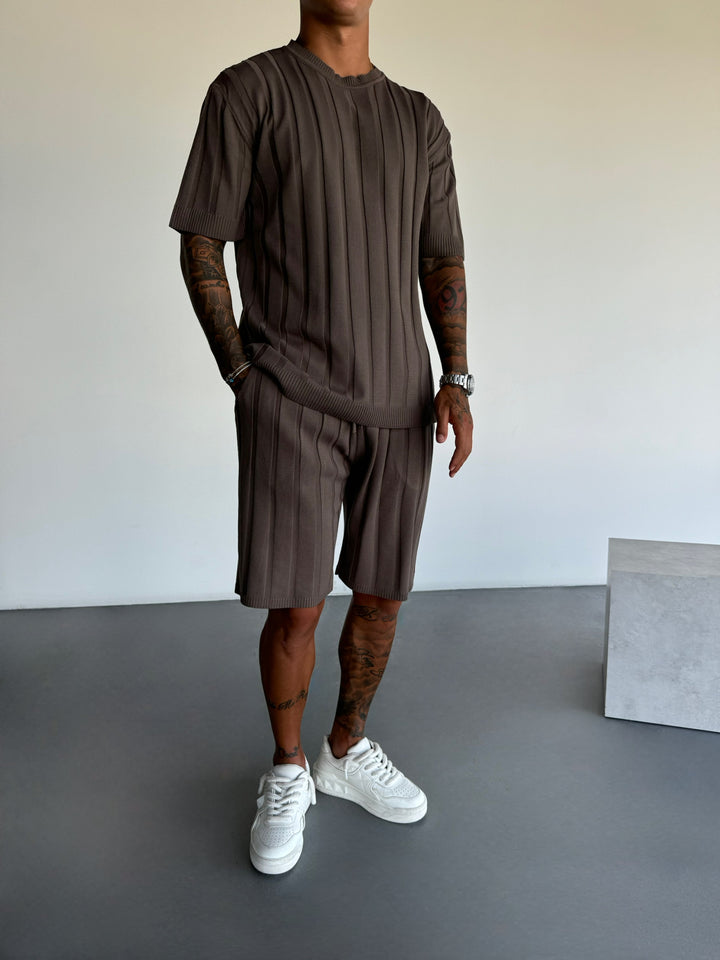 Oversize Wide Ribbed T-Shirt - Cold Brown