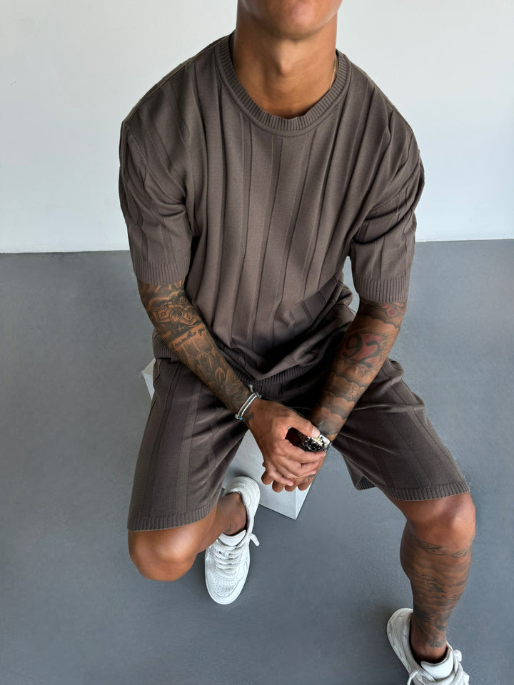 Oversize Wide Ribbed T-Shirt - Cold Brown