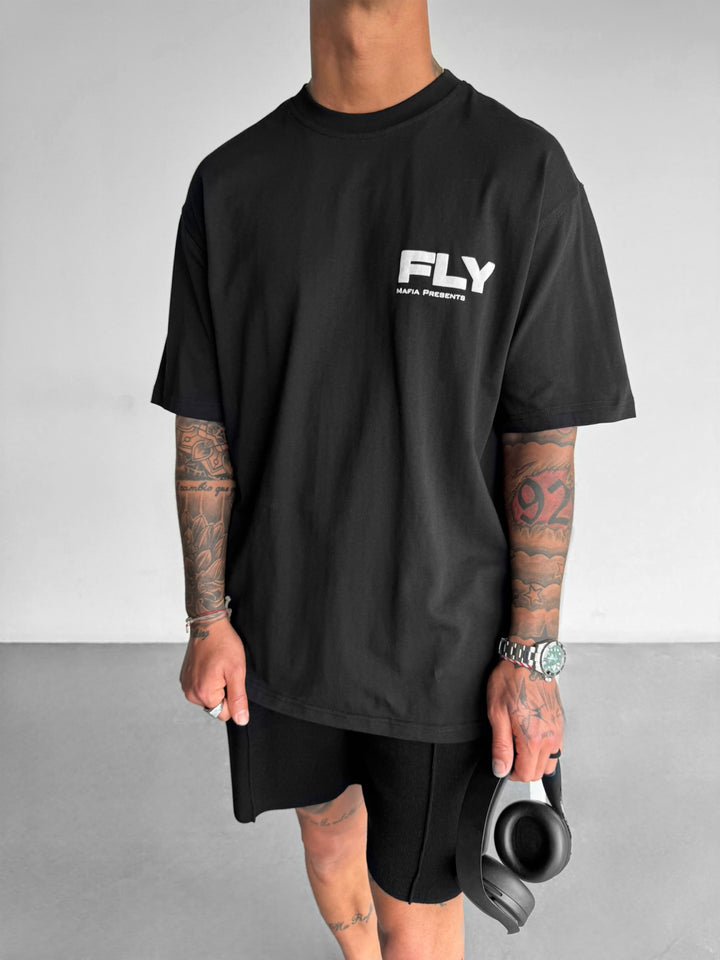 Oversize 'Fly' T-shirt - Black and Lila