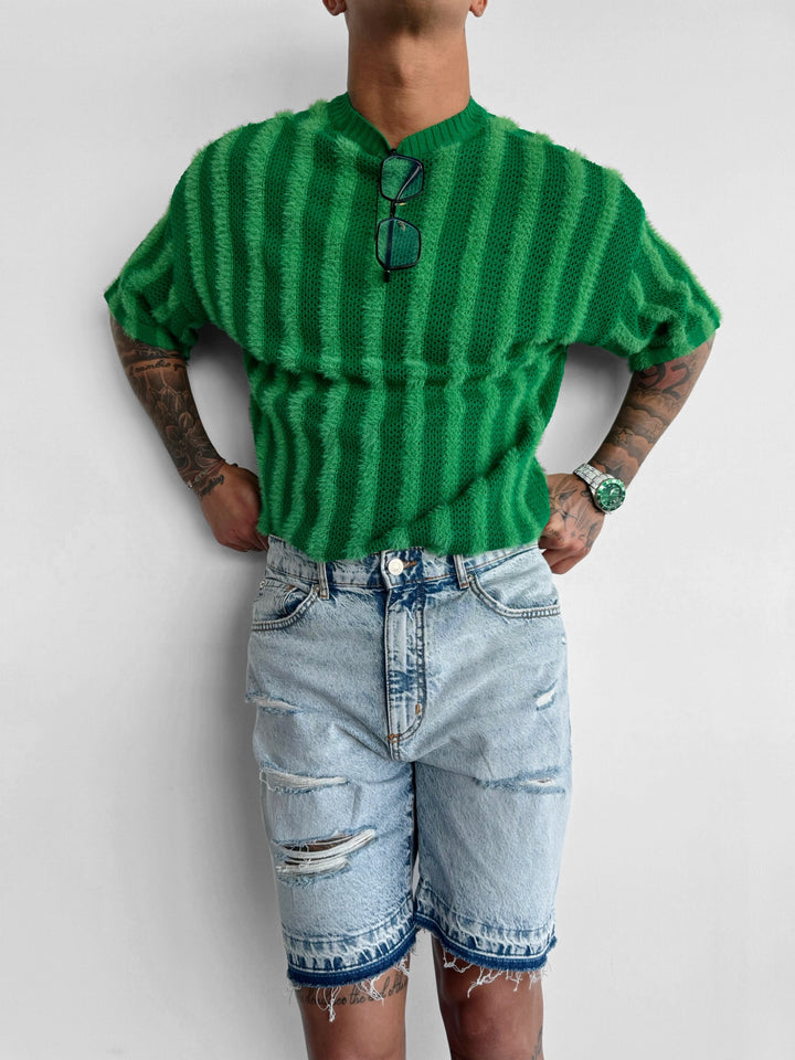 Oversize Hairy Lines Knit T-shirt - Green