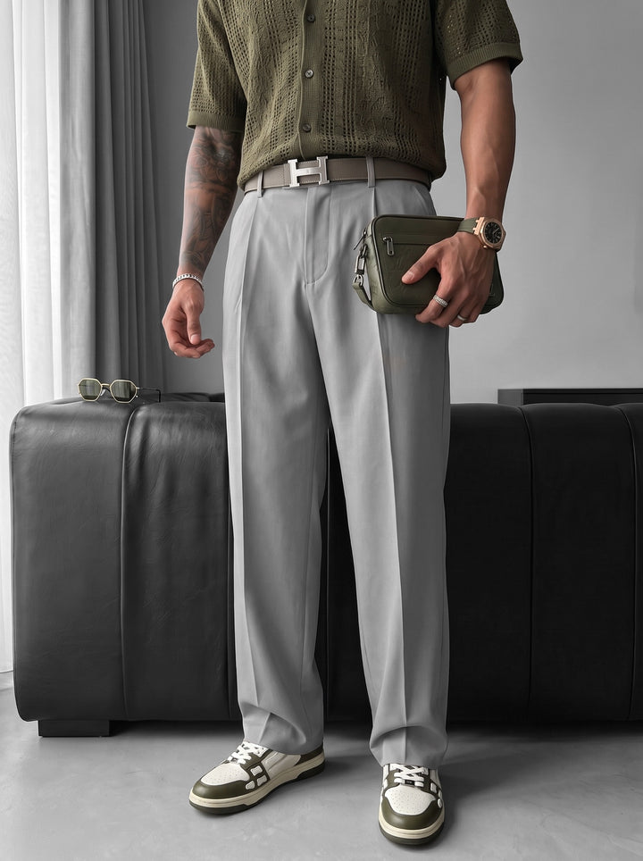 Loose Fit Pleated Trousers - Grey