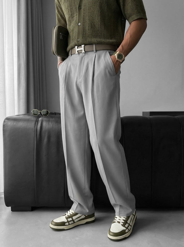 Loose Fit Pleated Trousers - Grey
