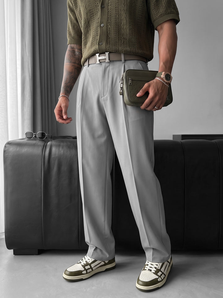 Loose Fit Pleated Trousers - Grey