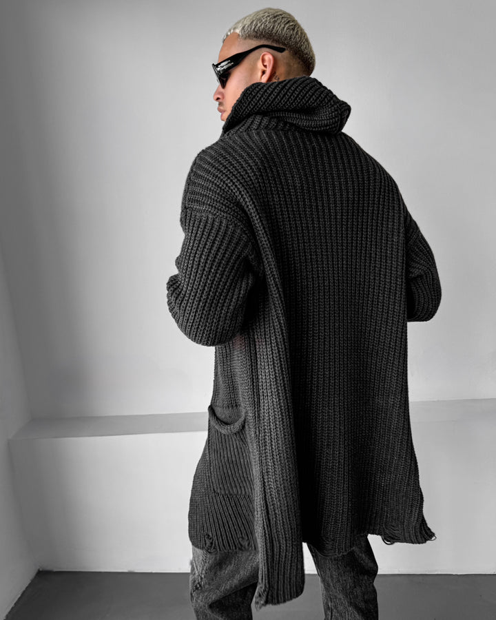 Loose Fit Long Knit Cardigan - Anthracite