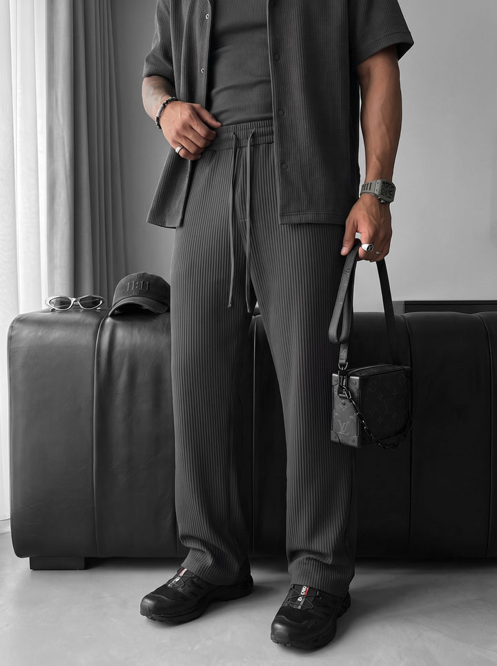 Loose Fit Ribbed Trousers - Anthracite