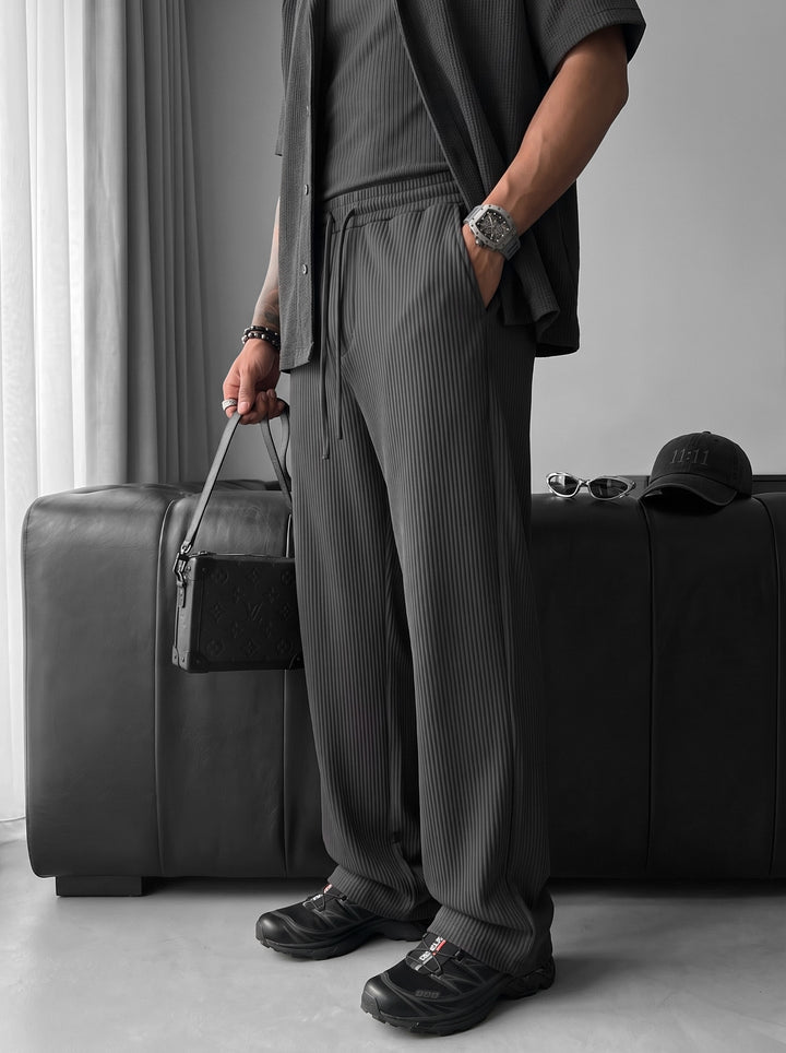 Loose Fit Ribbed Trousers - Anthracite