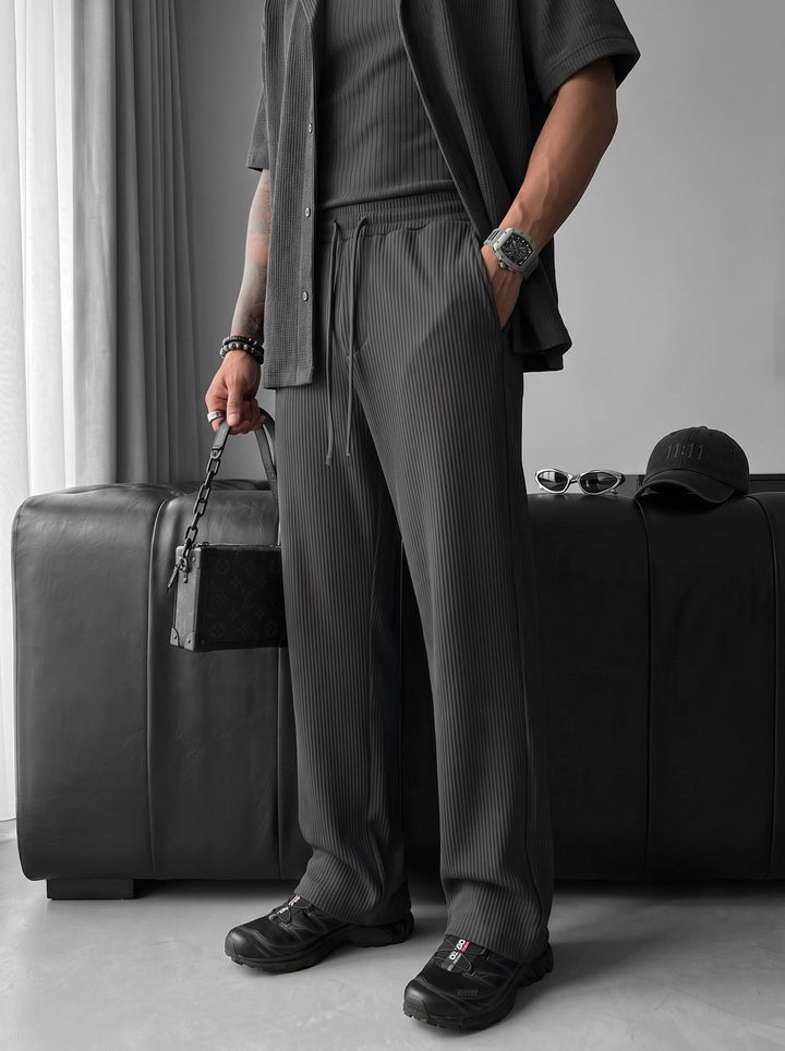 Loose Fit Ribbed Trousers - Anthracite