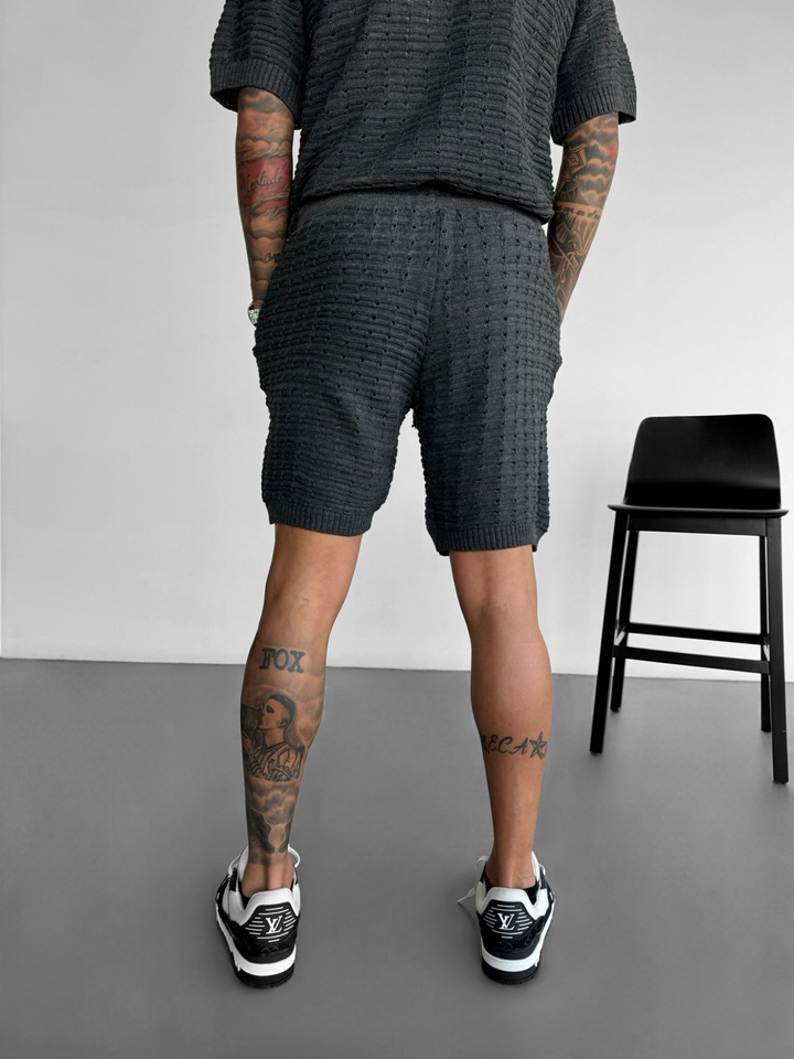 Loose Fit Holey Knit Shorts - Anthracite