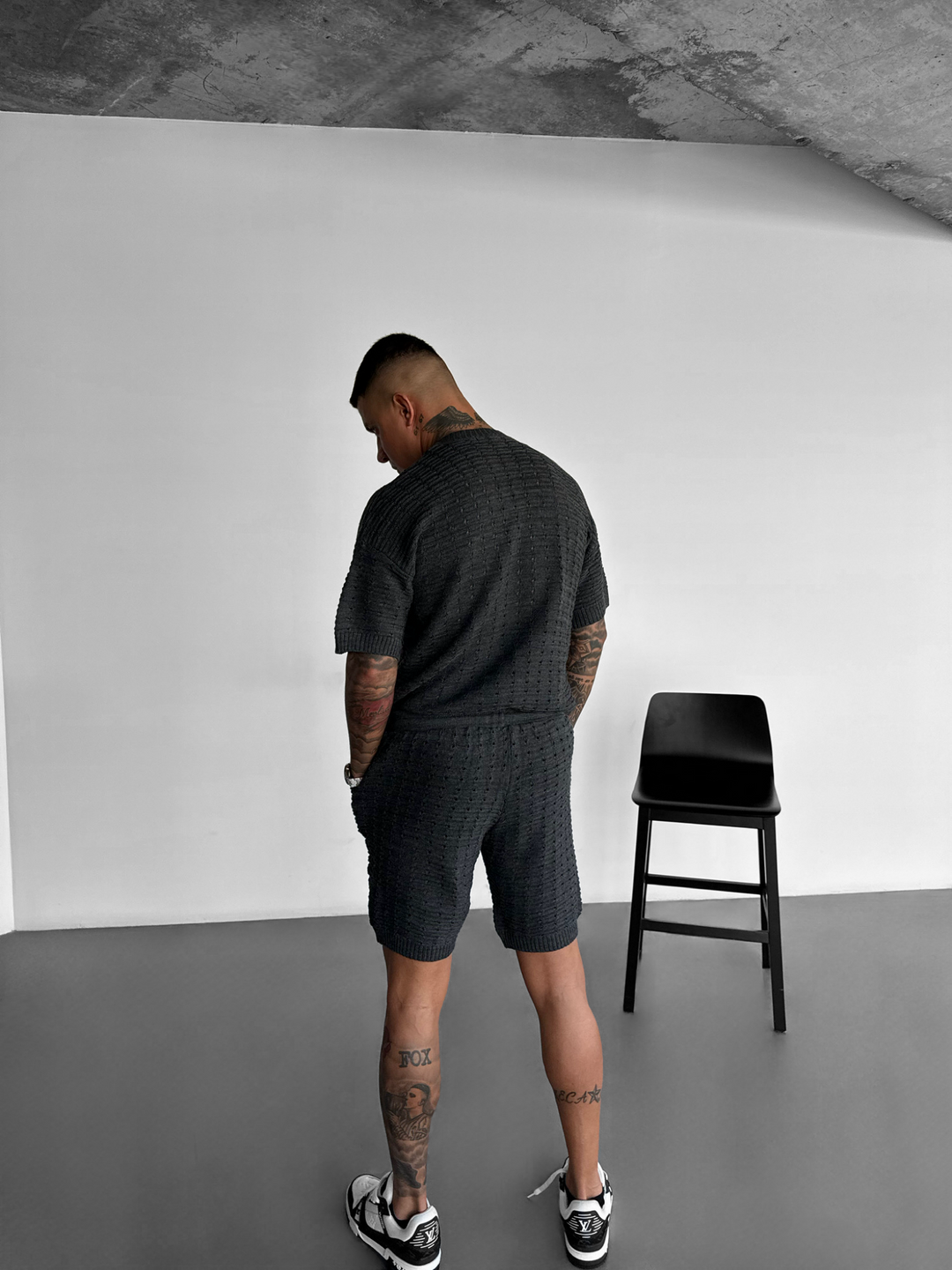 Oversize Holey Knit T-shirt - Anthracite
