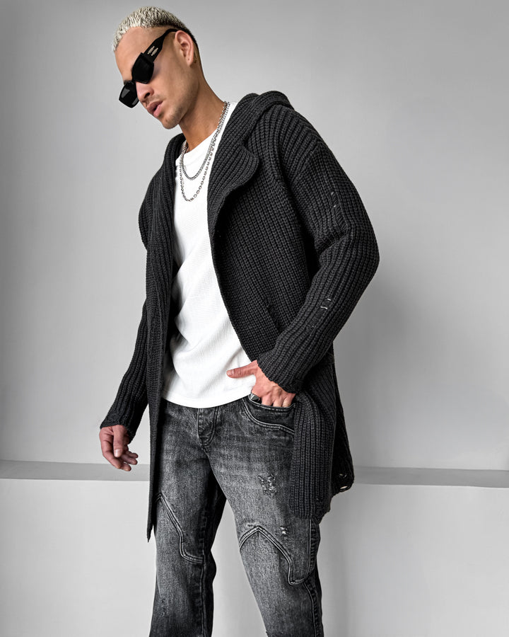 Loose Fit Long Knit Cardigan - Anthracite