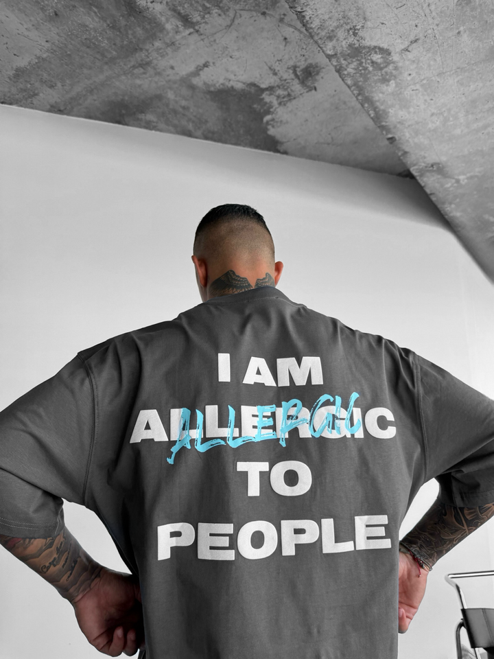 Oversize 'I am Allergic to People' T-shirt - Anthracite
