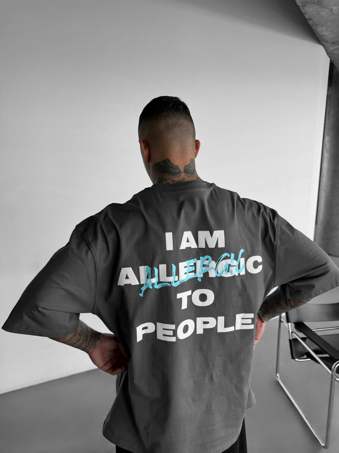 Oversize 'I am Allergic to People' T-shirt - Anthracite