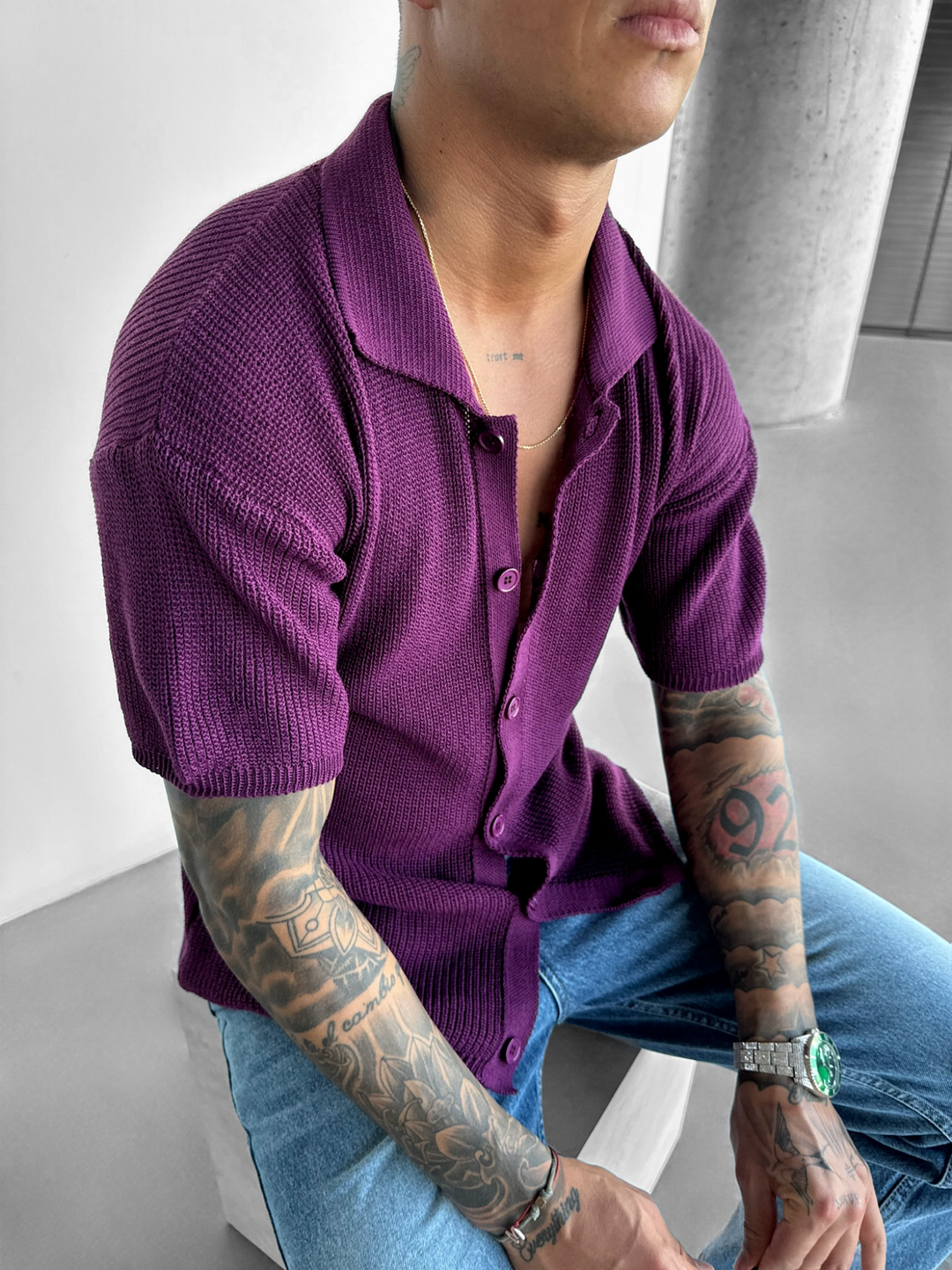 Oversize Long Knit Shirt - Imperial Purple