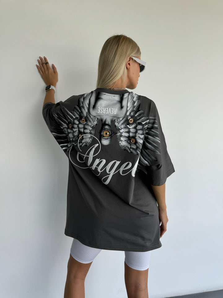 Oversize Reverse Angels T-Shirt - Anthracite