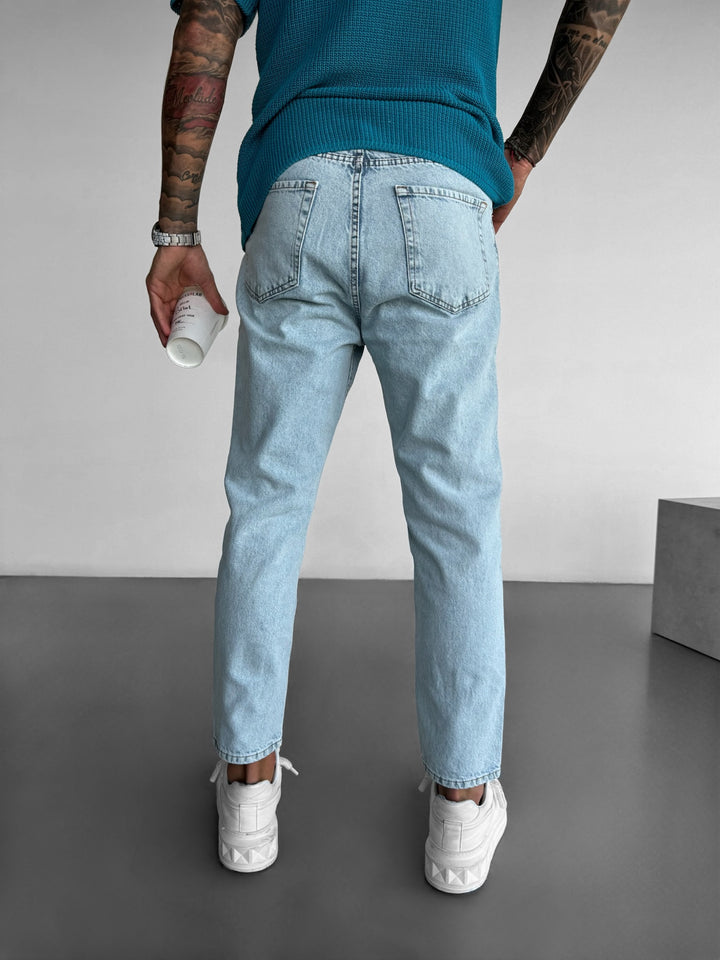 Ripped Washed Boyfriend Jeans - Ice Blue
