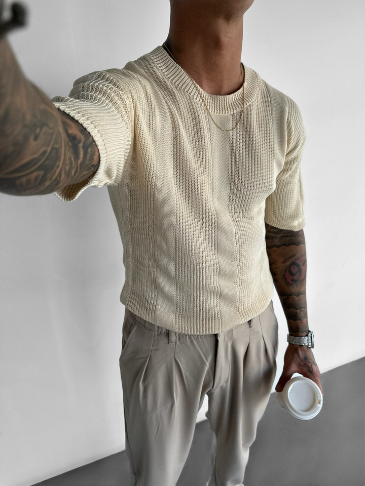 Oversize Long Knit Structure T-shirt - Creme