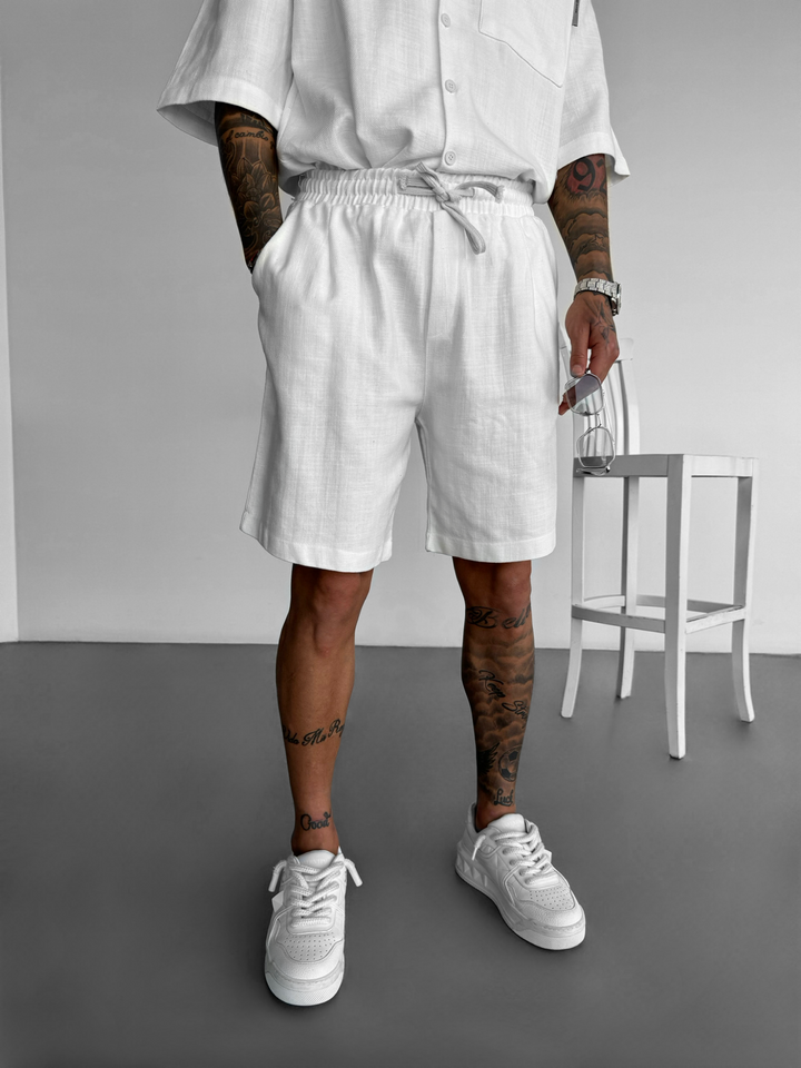 Loose Linen Shorts - White