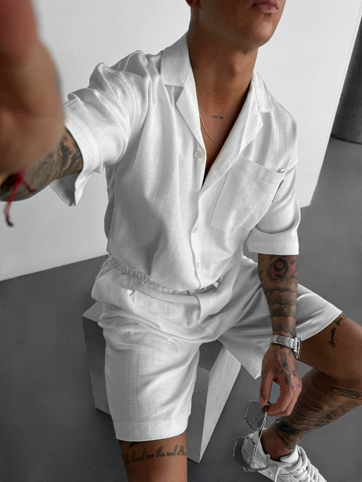 Short Cut Linen T-shirt - White