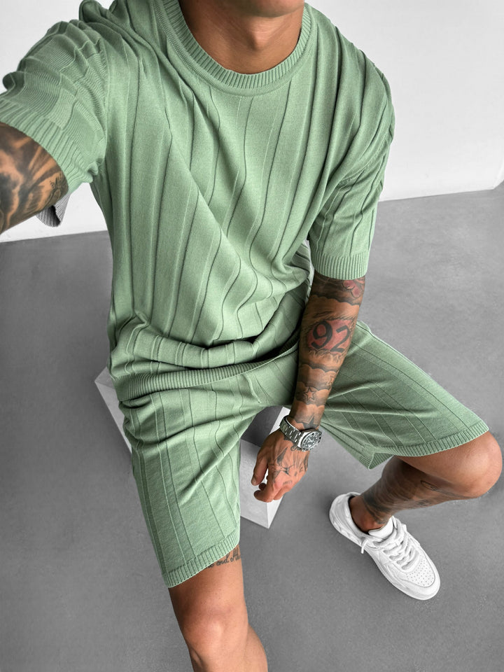 Oversize Wide Ribbed T-Shirt - Moss