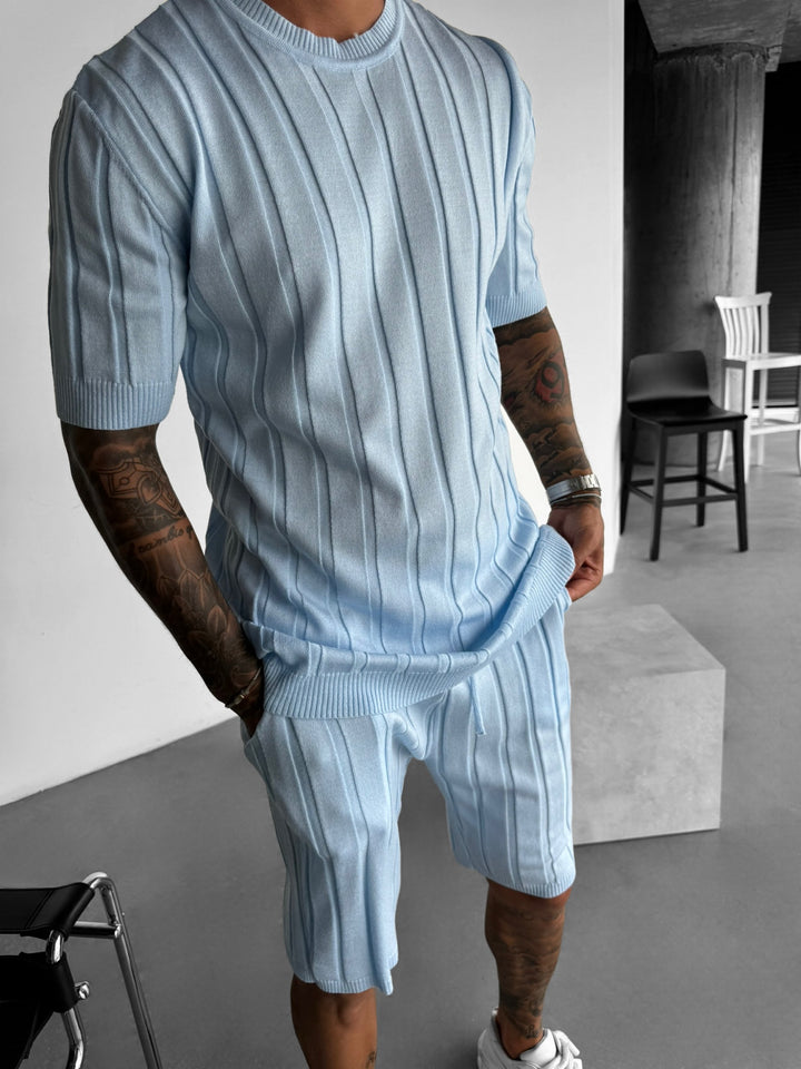 Oversize Wide Ribbed T-Shirt - Baby Blue