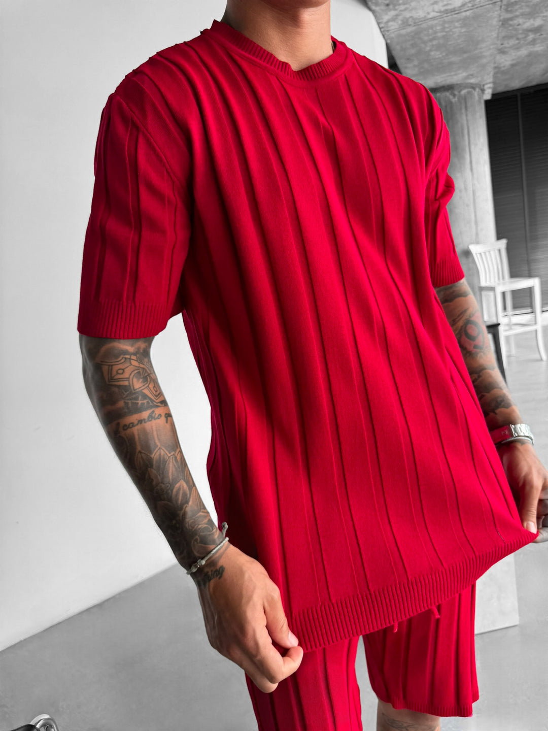 Oversize Wide Ribbed T-Shirt - Blood Red
