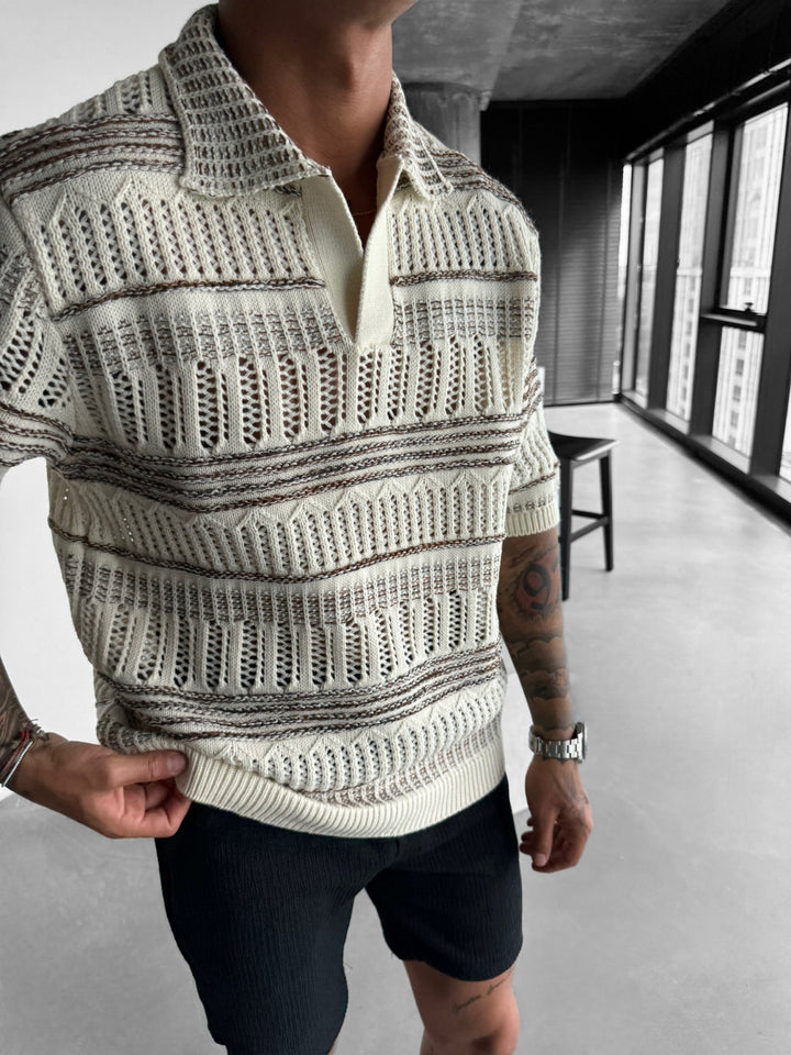 Oversize Knit Polo T-Shirt - Brown