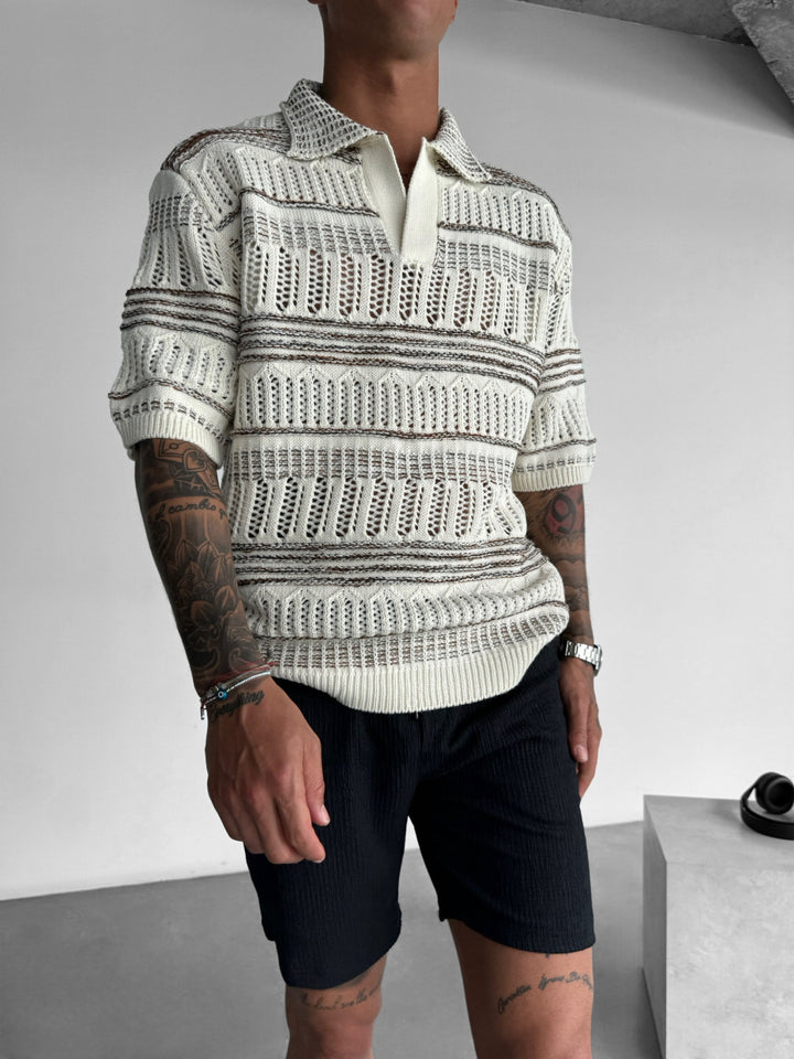 Oversize Knit Polo T-Shirt - Brown