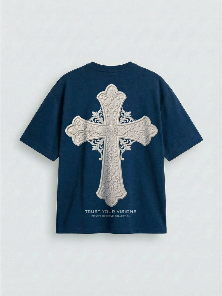 Oversize Cross T-shirt - Navy Blue