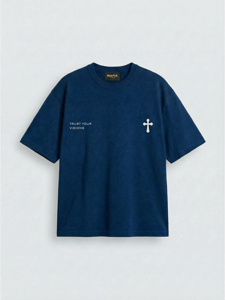 Oversize Cross T-shirt - Navy Blue