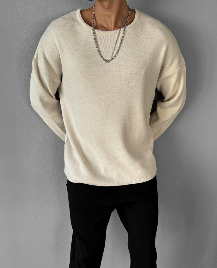 Loose Fit Knit Sweater - Beige